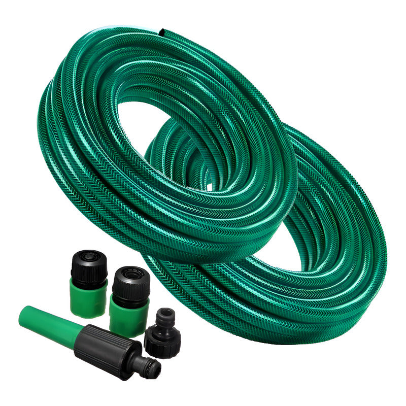 X2 Manguera Jardin Reforzada 1/2 Pulgada 10 Metros + Acoples Verde Musgo