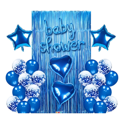 Set Decorativo Cortina Y Globos Baby Shower Niña Niño Color Azul