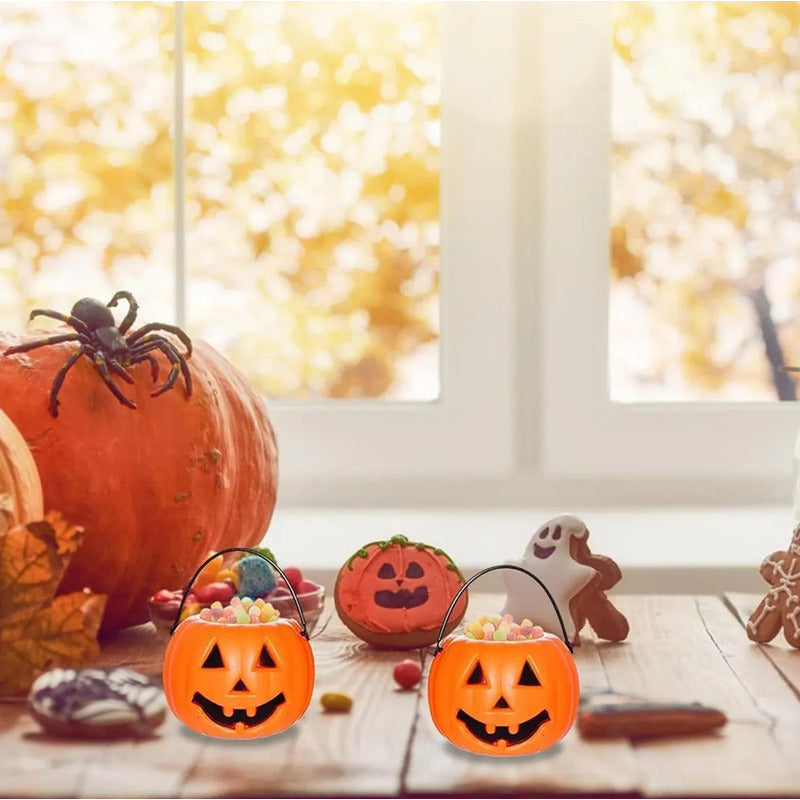 Calabaza Para Dulces Halloween Cubo De Plastico Caramelos - - Naranja