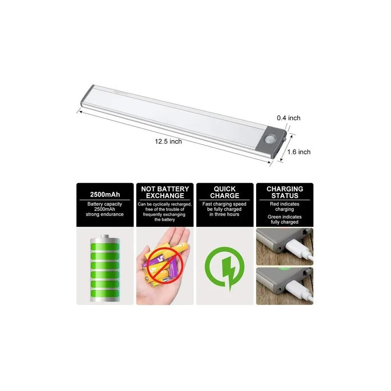 Pack4 Luz Barra Led Con Sensor Movimiento Mueble Baño Cocina Blanco/frio