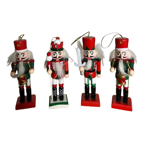 Set 4 Cascanueces Navidad De Madera Navideño Colgante Adorno Rojo - Verde