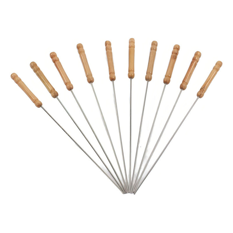 Pack 10 Anticuchos / Brochetas Acero Inoxidable 30cm Pinchos Color Beige Liso