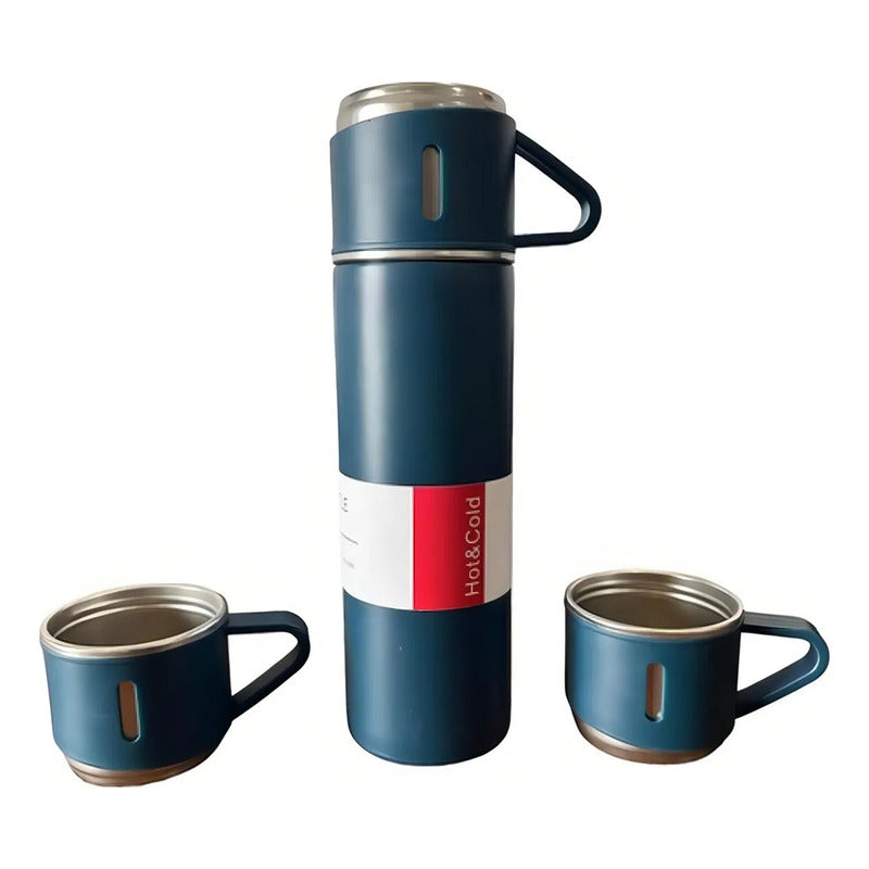 Set Termos De Agua Caliente Frio Termo Café Te+3 Tazas 500ml Azul