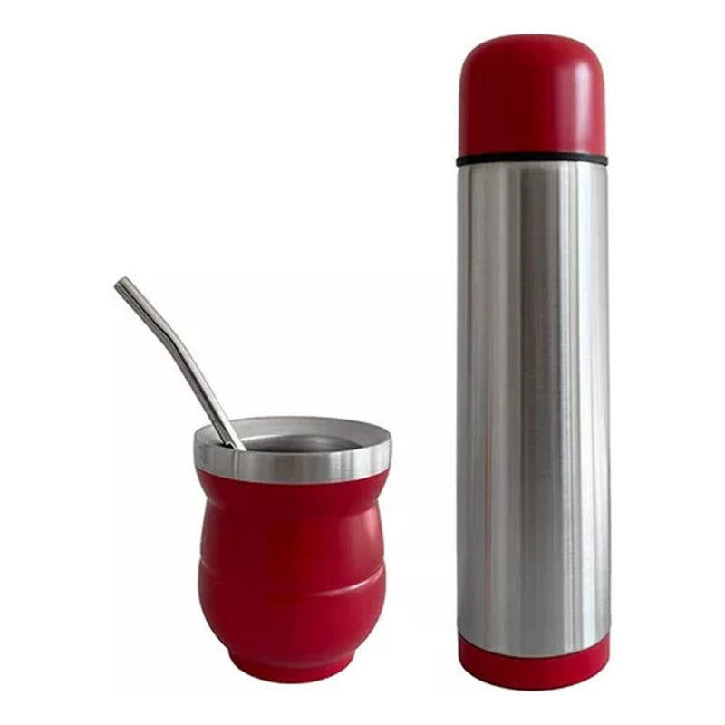 Set De Mate Con Bombilla + Termo Bala 1000ml Acero Inox