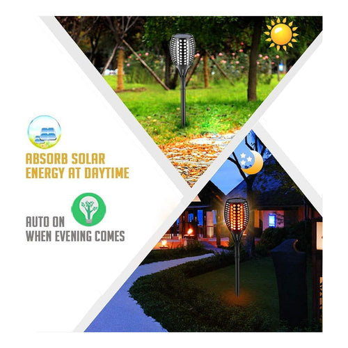 X3 Estaca Solar Antorcha Led Calida C/ Panel Jardín Hogar Negro