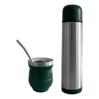 Set De Mate Con Bombilla + Termo Bala 1000ml Acero Inox
