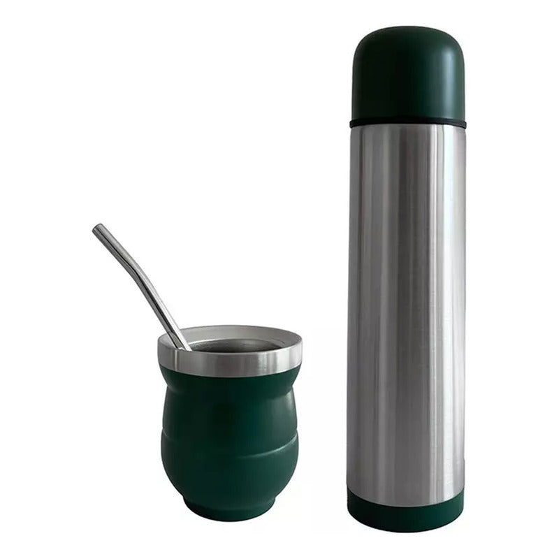Set De Mate Con Bombilla + Termo Bala 1000ml Acero Inox