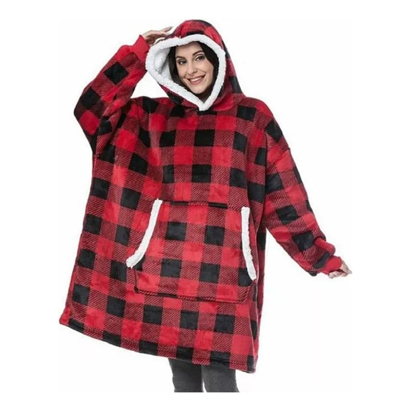 X2 Poleron Sherpa Cuadrille Poleron Con Chiporro Capucha Unica Rojo Cuadrillé