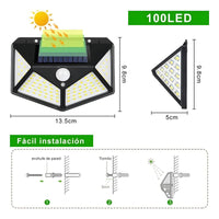 Pack X 4 Lampara Solar 100 Led Exterior Sensor De Movimiento Color Negro