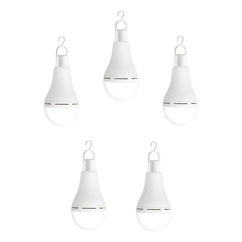 Pack X5 Ampolleta Led E27 Recargable Luz Emergencia Foco 9w Blanco Frío
