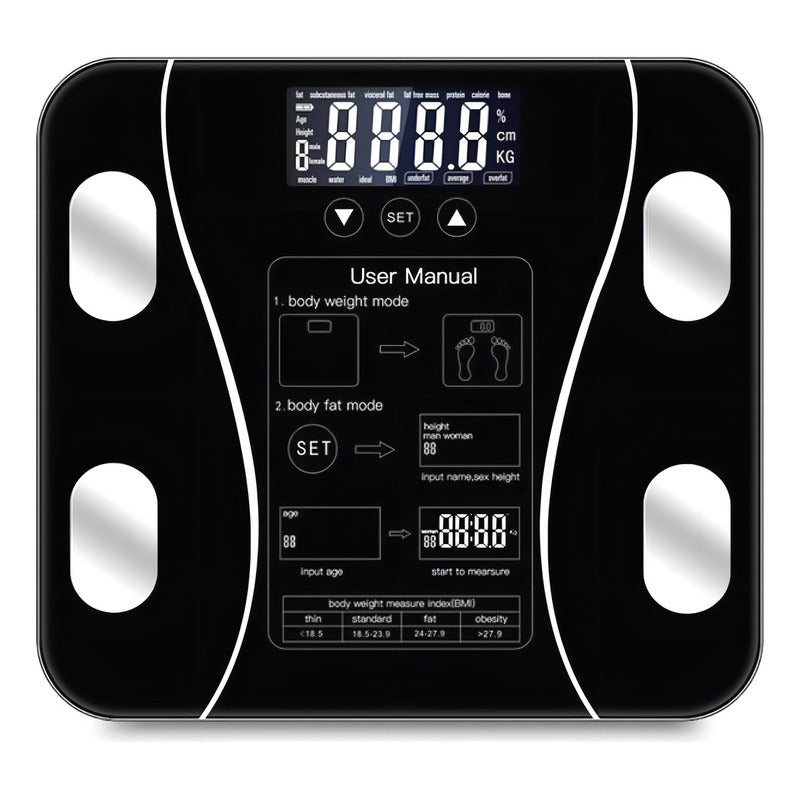 Balanza Pesa Digital Bluetooth Inteligente Smart Imc Baño Color Negro