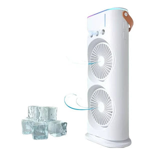Ventilador Doble De Torre Humidificador Luz Led Enfriador