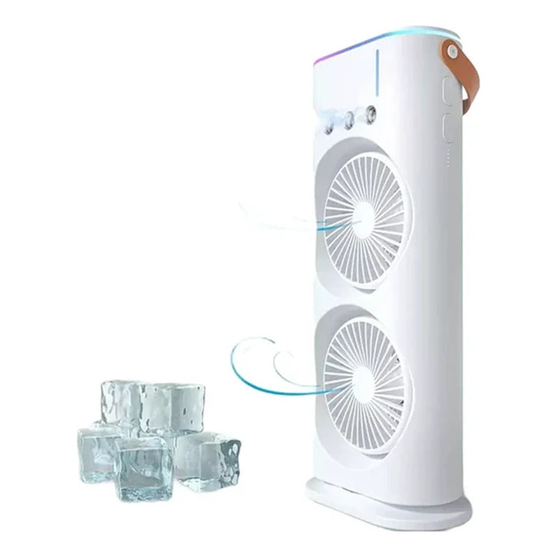Ventilador Doble De Torre Humidificador Luz Led Enfriador