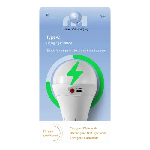Ampolleta De Emergencia Led E27 Luz Foco 10w Recargable Usb Blanco Frío