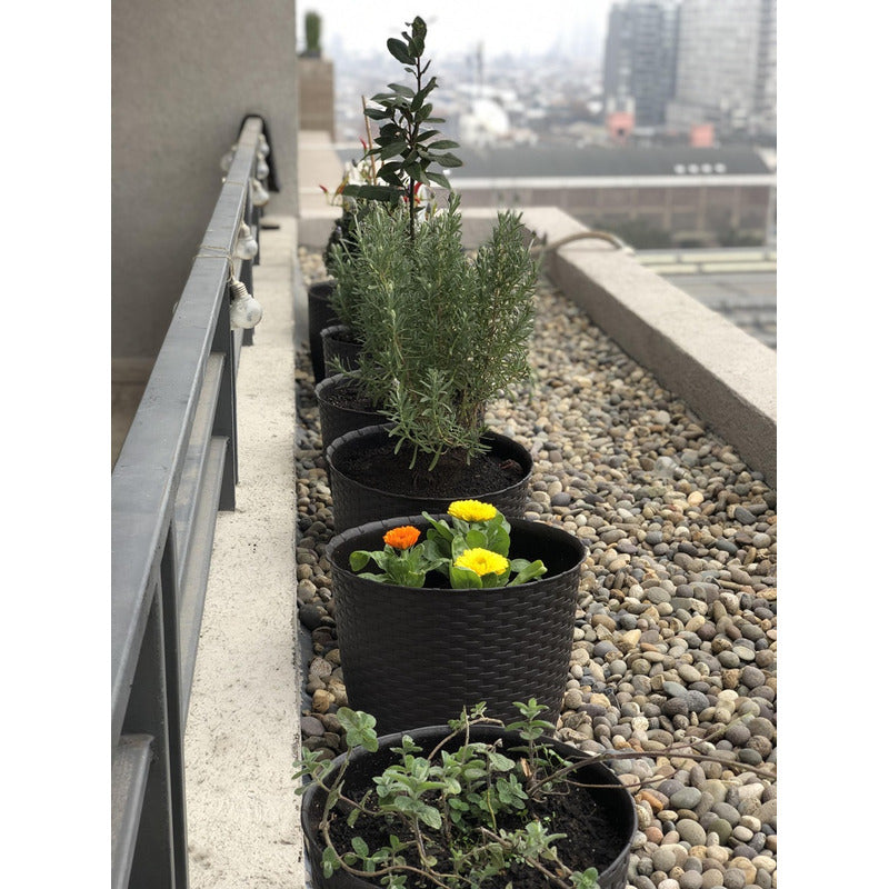 Macetero Redondo Estilo Ratán Maceta Jardinería Plantas