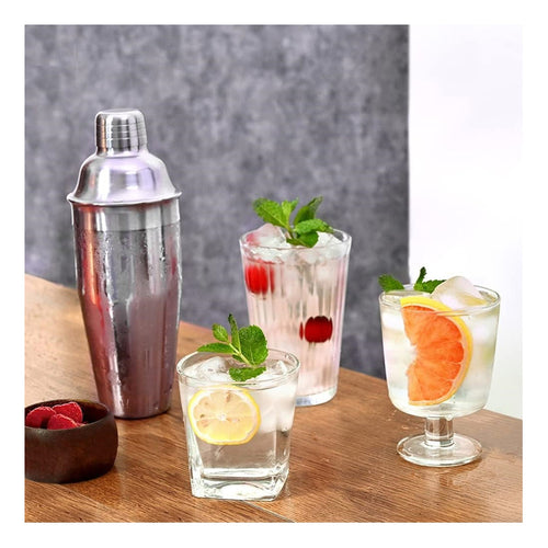 Juego De Coctelera Bar Mezclador De Bebidas Tragos Cocteleri Plateado