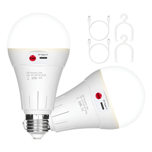 X3 Ampolleta De Emergencia Led E27 Luz 15w Recargable Usb Blanco Frío