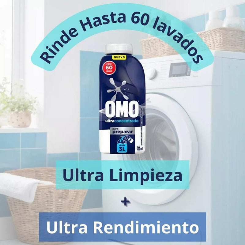 X3 Detergente Omo Concentrado Ropa Liquido 500ml 60 Lavados