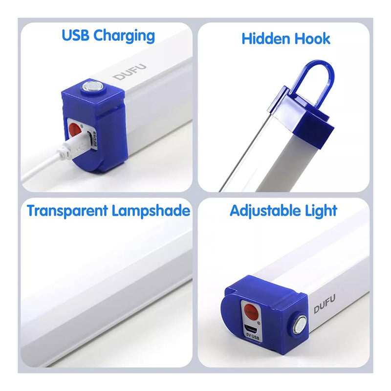 Pack 2 Barra De Luz 52cm Recargable 60w Escalera Tope Cocina Azul