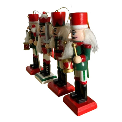 Set 4 Cascanueces Navidad De Madera Navideño Colgante Adorno Rojo - Verde