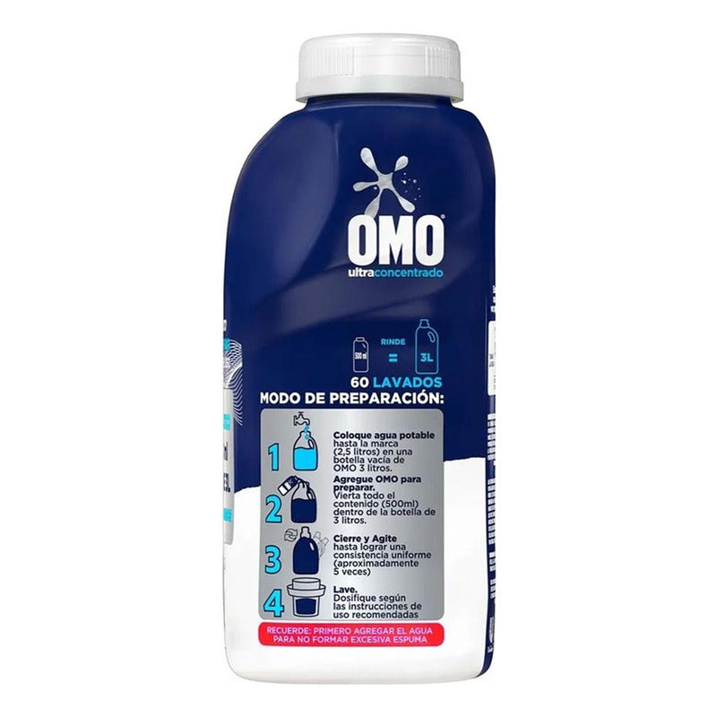 X3 Detergente Omo Concentrado Ropa Liquido 500ml 60 Lavados