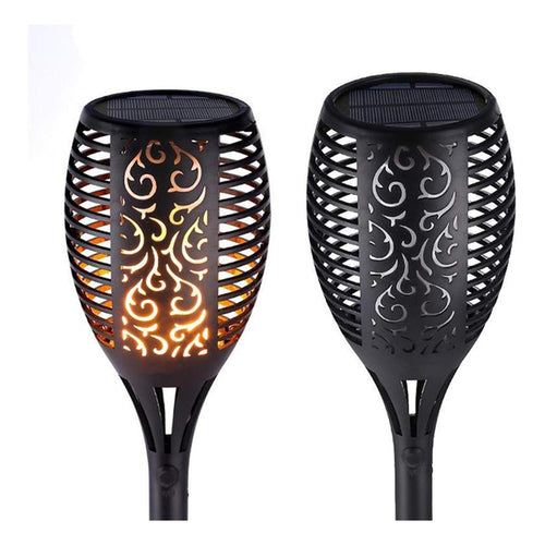Estaca Luz Solar Led Antorcha Jardín Lampara Cálido Luz Led Negro