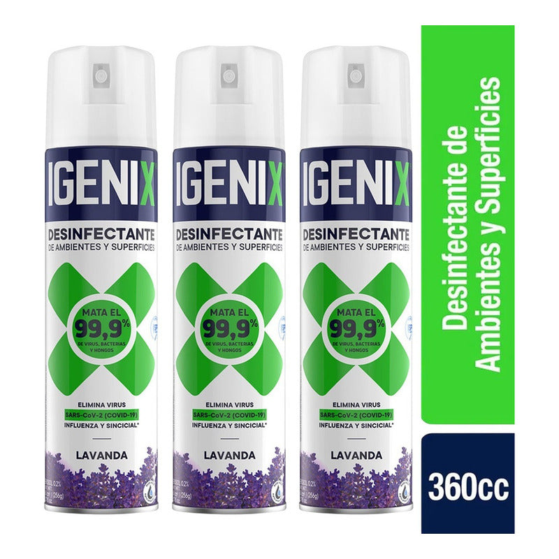 Pack X3 Desinfectante Igenix Lavanda Aerosol 360cc