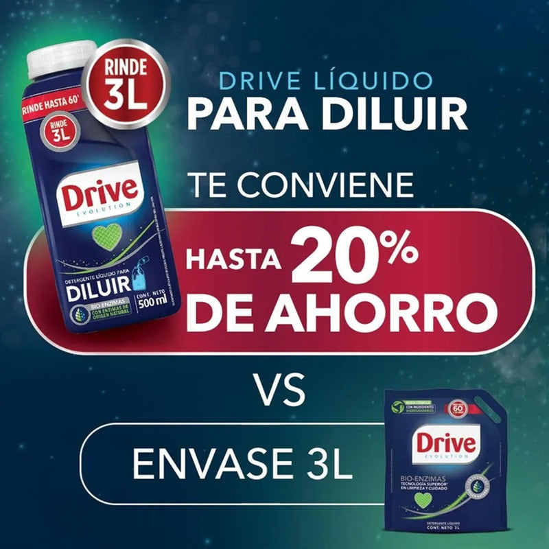 Pack X3 Detergente Drive Líquido Para Diluir 500ml 60lavados