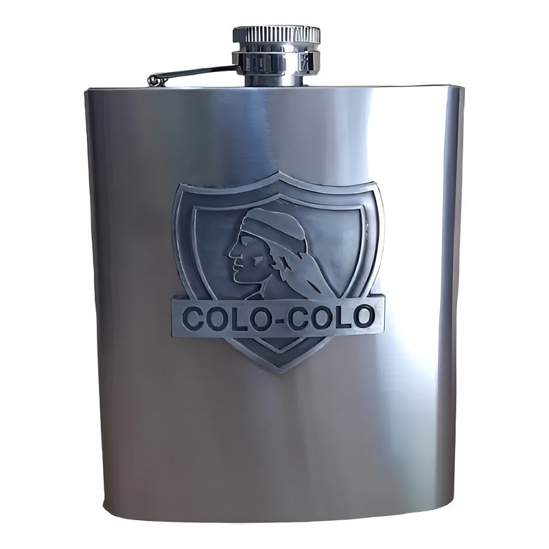 Petaca Equipo Futbol Colo Colo Acero Inoxidable 500 Ml Color Plateado