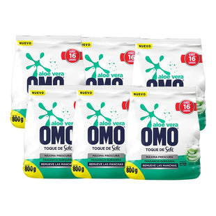 X6 Detergente Omo Polvo Aloe Vera Toque De Soft 800g