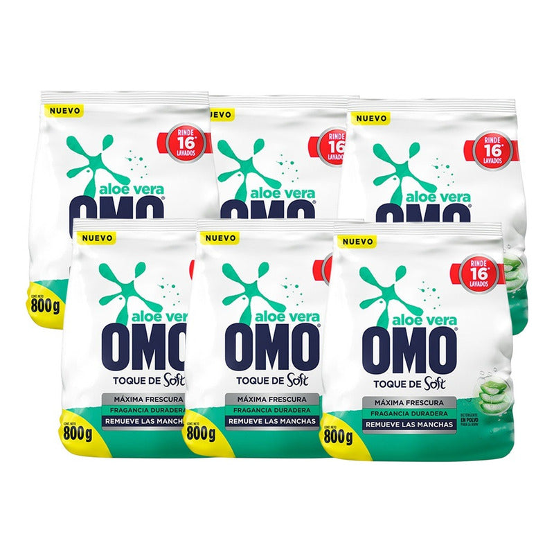 X6 Detergente Omo Polvo Aloe Vera Toque De Soft 800g
