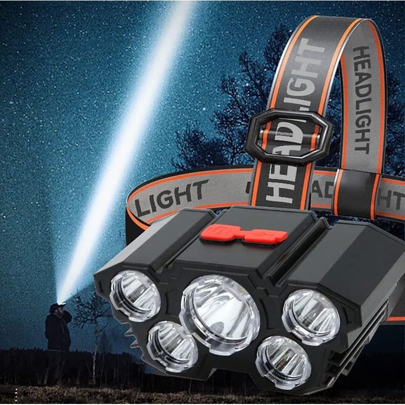 Linterna Led Minero Frontal 5 Led Impermeable Recargable Usb