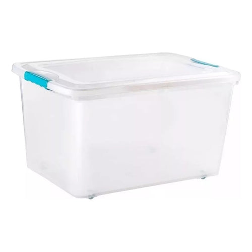 Caja Organizadora Almacenamiento Apilable Con Ruedas  58 L Transparente/celeste Liso