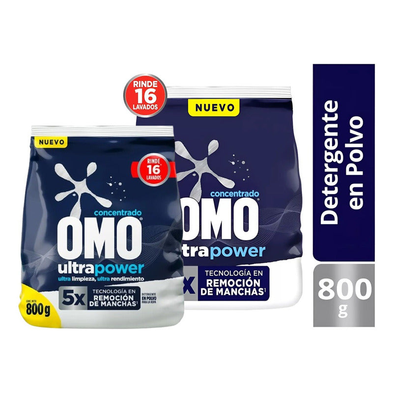 X2 Detergente Omo Concentrado En Polvo Ultra Power 800g