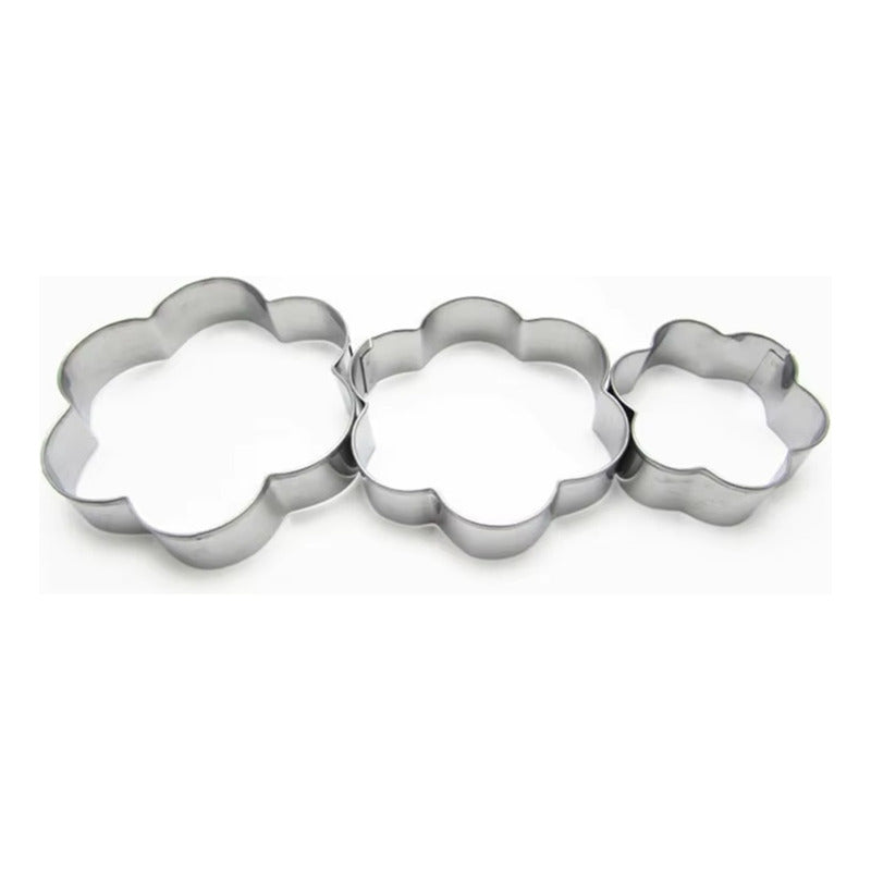 Juego X3 Cortadores Galletas Moldes Cortante Galleta Diseño Flor