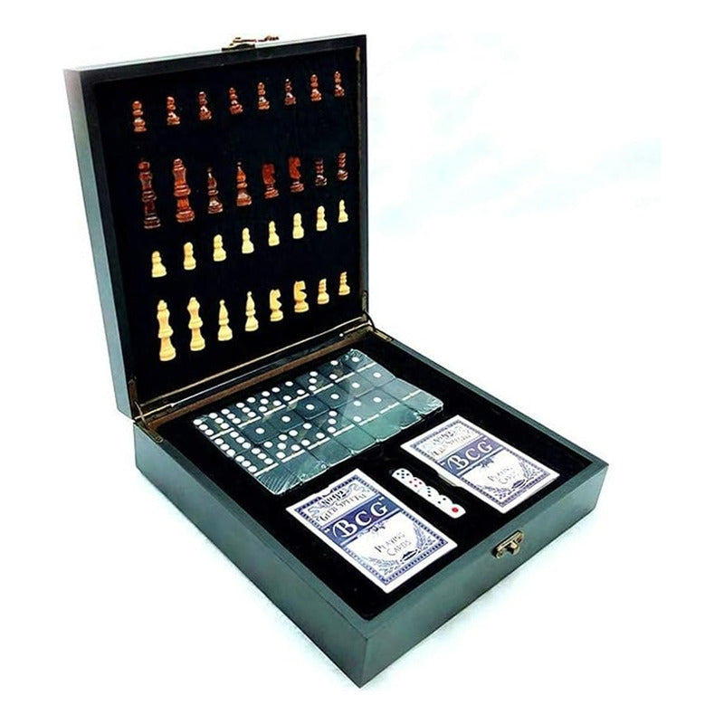 Set De Lujo Tablero Ajedrez Madera + Domino+ Cartas Poker