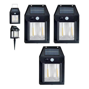 X3 Lámpara Foco Solar Doble Led Sensor  Movimiento Exterior Negro