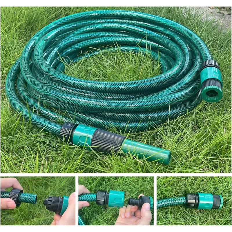X2 Manguera Jardin Reforzada 1/2 Pulgada 10 Metros + Acoples Verde Musgo