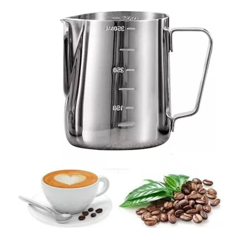 Jarra Espuma Jarro Medidor Leche Barista Cafe Acero 350ml Plateado.