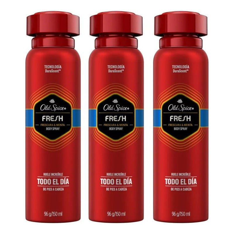 X3 Desodorante Old Spice Fresh Body Spray Frescura Menta Fresh Menta