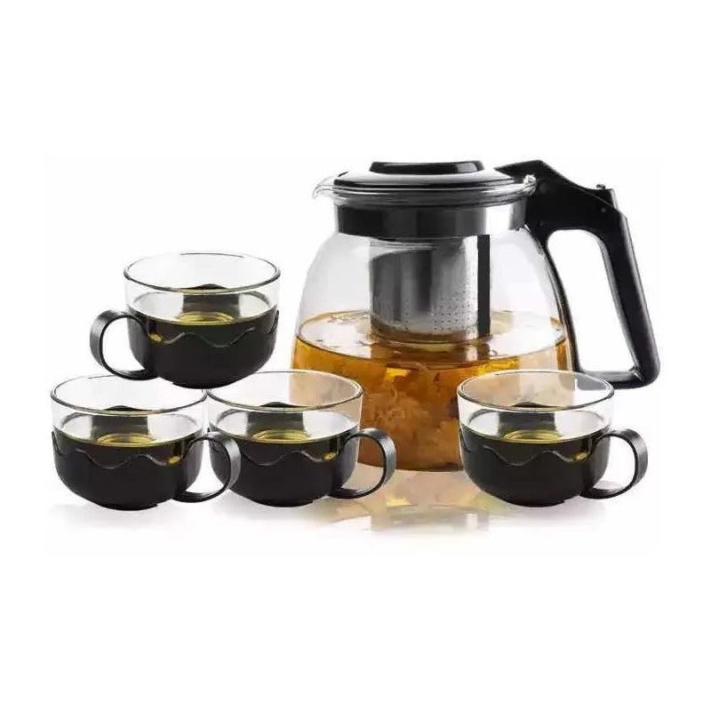 Tetera Con Infusor 1l Vidrio Y 4 Tazas Wincy Chaleira Transparente