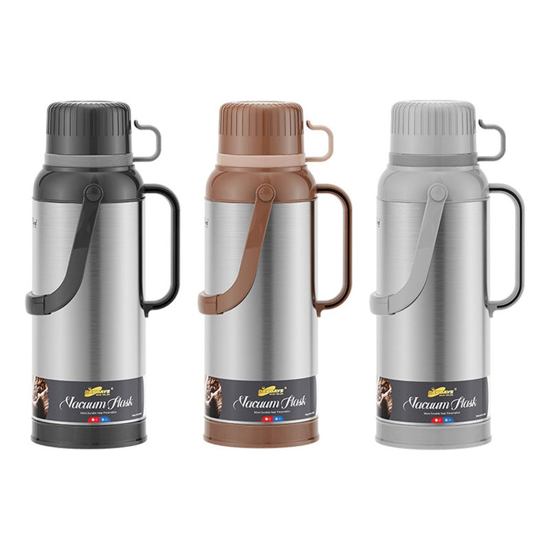 Termo 2 Litros Para Bebida Caliente Frío Con Doble Taza Gris