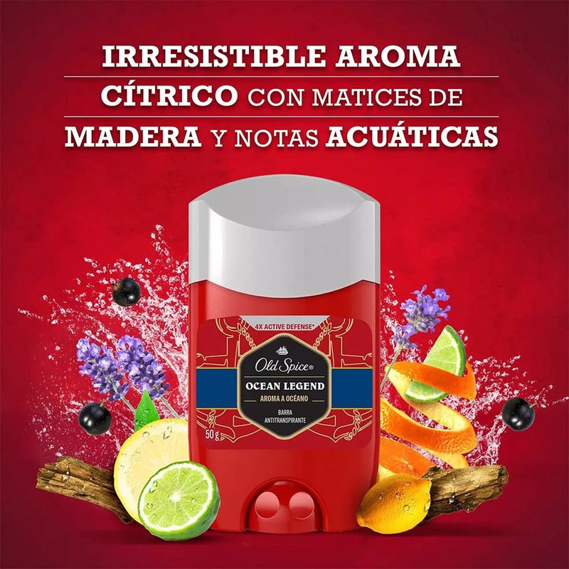 X3 Desodorante Barra Old Spice Ocean Legend 50g Aroma Océano Oceano