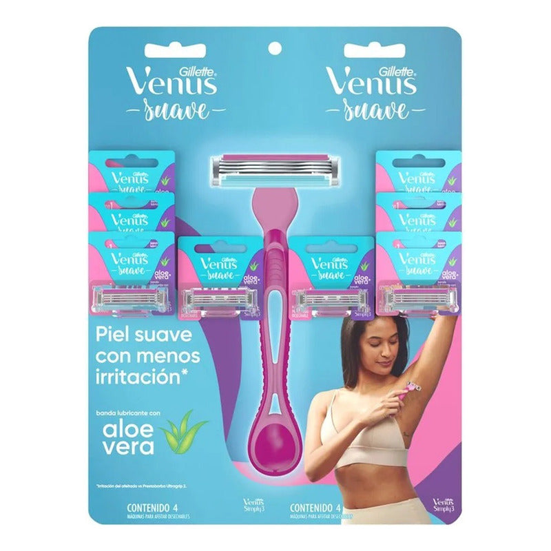 Pack X4 Maquina De Afeitar Gillette Venus Suave Aloe Vera