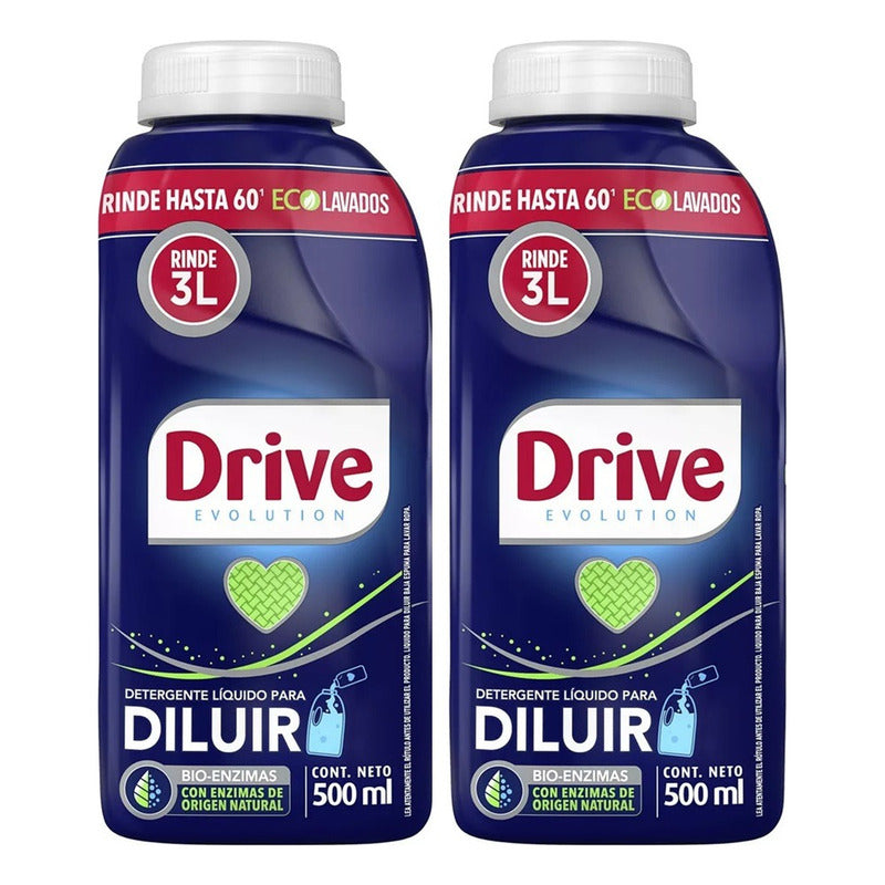 Pack X2 Detergente Drive Líquido Para Diluir 500ml 60lavados