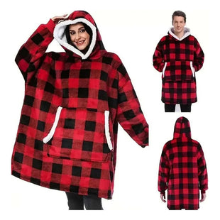 Poleron Sherpa Cuadrillé Poleron Con Chiporro Con Capucha Unica Rojo Cuadrillé