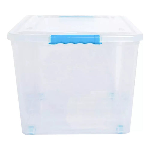 Caja Apilable Organizadora Almacenamiento Con Ruedas 72 Litr Transparente/celeste Liso