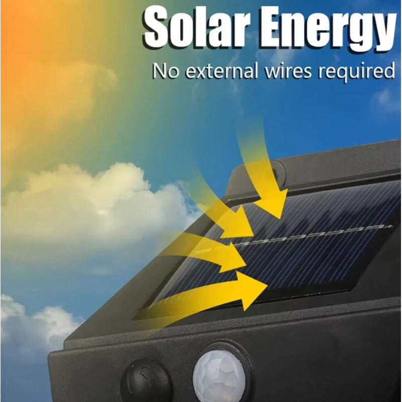 Lámpara Foco Solar Doble Led Sensor De Movimiento Exterior Negro