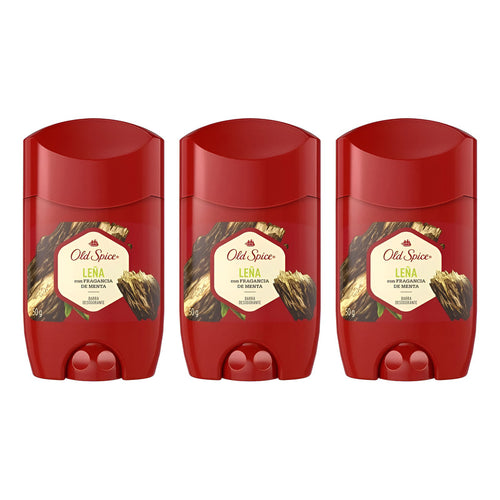 Pack X3 Desodorante Barra Old Spice Leña 50g Fragancia Menta Menta