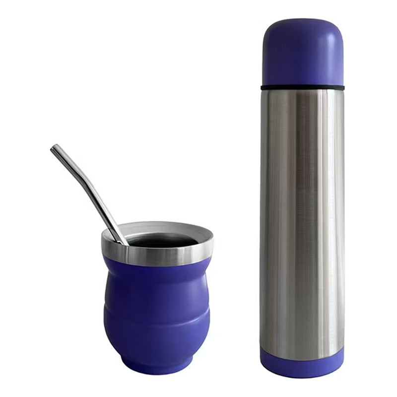 Set De Mate Con Bombilla + Termo Bala 1000ml Acero Inox